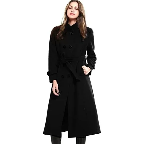 Escalier Women's Wool Trench Coat Winter Double-Breasted Jacket With Belts - Brown - Large - Yorkshire Outdoor Activity Park